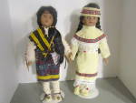 Click here to enlarge image and see more about item vdollc5: Vintage Porcelain Dolls Running Bear & Indian Maid