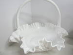 Click here to enlarge image and see more about item vfhobn2g: Fenton Hobnail Milk Glass Large Crimped Edge Basket