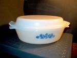 Click here to enlarge image and see more about item vfirekcf1k: Vintage Fire King Cornflower Oval Covered Casserole