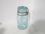 Click here to enlarge image and see more about item vfjarsbc6l: Vintage Atlas E-Z Seal Aqual Wire Bail Quart Fruit Jar 