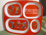 Click to view larger image of Vintage Children Rudolph Plastic Divided Dish (Image1)
