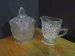 Click here to enlarge image and see more about item vigdp10c: Indiana Diamond Point Covered Suger And Creamer Set