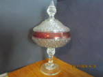 Click here to enlarge image and see more about item vigrf5c: Vintage Indiana Glass Ruby Flash Covered Candy Dish