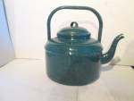 Vintage Metal Ware Green Speckled Tea Kettle