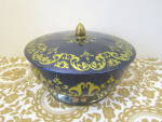 Click here to enlarge image and see more about item vtinladies3: Vintage English Embossed Footed Knob Handled Tin 