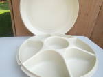 Click here to enlarge image and see more about item vtwsns4f: Vintage Tupperware Almond Round Party Tray Server