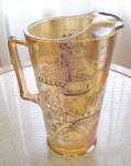 Click to view larger image of  Carnival  Glass Pitcher Marigold Willow Pattern 1940 (Image2)