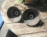 Click to view larger image of Set of 2 Vintage Brass Outdoor Lights and 1 Blk Metal (Image2)