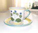Click here to enlarge image and see more about item C-220:  Handpainted Italian Pottery Teacup and Saucer