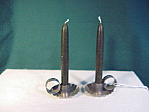 Pair Of Tin Fluted Candle Holders