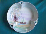 Click to view larger image of ES PROV SAXE  Tri-part Bowl, hand painted with Trees and Boat (Image1)