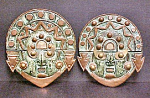 Pair Vintage Metal pre-Columbian Style Masks (Image1)