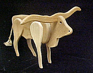 Large Wooden Long Horn Steer Figure