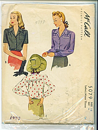 Vintage 1943 Mccall's Blouse Pattern - Sz 18