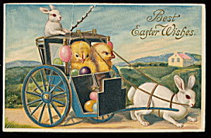 'Best Easter Wishes' Rabbit Pulling Chicks Postcard (Image1)
