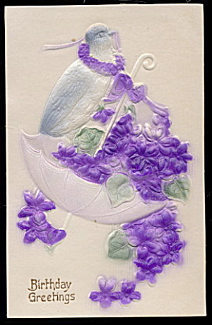 Lovely 1908 Silk Flowers  & Bird Front Postcard (Image1)