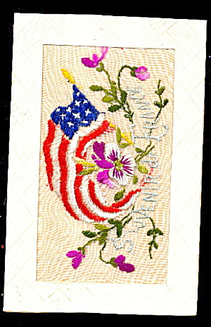 1908 Embroidered Silk Souvenir of France Postcard (Image1)