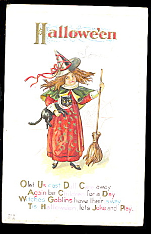 1913 Halloween Child Witch Postcard (Image1)