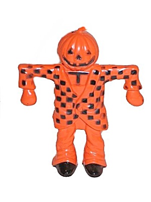 1950 Scarecrow Pumpkin Man Hard Plastic Candy Container (Image1)