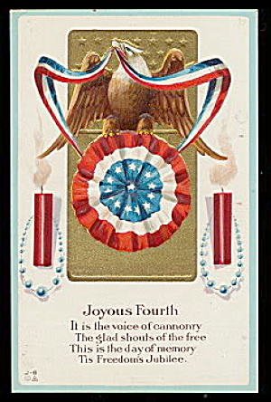 Joyous Fourth July Patriotic Fireworks 1910 Postcard (Image1)