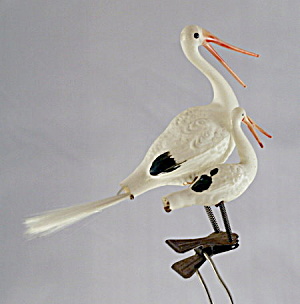Early 1900s Milk Glass Double Stork Christmas Ornament (Image1)