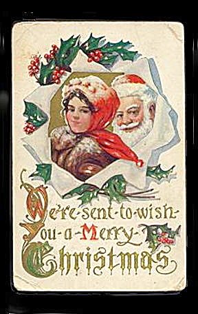 Great Santa Claus & Woman 1912 Postcard (Image1)