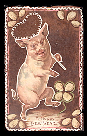 Great Pig Dancing New Years 1906 Postcard (Image1)