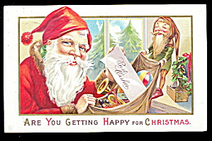 1910 Santa Claus with Elf & Bag Postcard (Christmas) at Mooncat Antiques