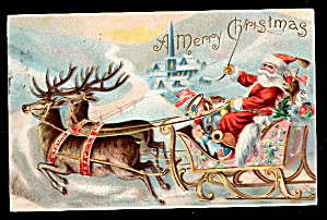 Santa Claus in Sleigh 1907 Postcard (Image1)