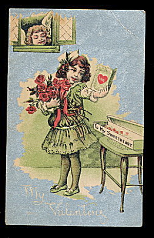 Lovely 'My Valentine' Children 1910 Postcard (Image1)