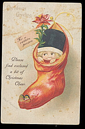 Ellen Clapsaddle Christmas Girl in Stocking Postcard (Image1)