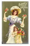 Gorgeous Woman & Girl Birthday Greetings 1910 Postcard