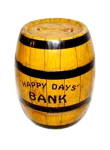 J Chein "Happy Days" Barrel Coin Metal Bank