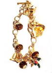 Lovely Goldtone Christmas Bell & Charm Bracelet