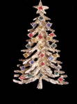 1940s Goldtone Christmas Tree with Stones Brooch