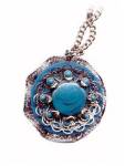 Blue Floral/Flower Lucite & Metal Pendant Necklace