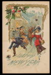 Happy New Year People Skating 1907 Postcard