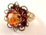 Lovely Vintage Orange Stone Floral Cocktail Ring