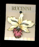 Rucinni Orchid Flower Brooch Swarovski Pin on Card