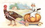 Tucks Thanksgiving Girl Riding Turkey Coach Postcard