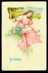 1910 Best Wishes Girl in Pink Gown Postcard