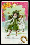 Lovely Christmas Girls in Coats 1906 Postcard