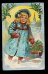 Lovely Christmas Girl Pulling Sled 1908 Postcard