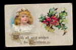 Lovely Girl with Holly 1907 Christmas Postcard