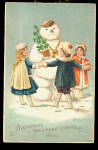 1907 Children Building Snowman Christmas Postcard