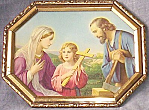 Old Mary Joseph Christ Child Print Octagon Frame