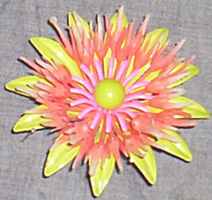 Flower Power Enameled Flower Brooch Plastic Center