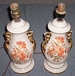 Lovely Pair Vintage Table Lamps Autumn Colors (Image1)