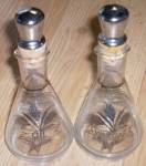 Click here to enlarge image and see more about item hc-130: Vintage Vinegar and Oil Cruets Gold Wheat