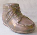 Click here to enlarge image and see more about item twig-84: Adorable Copper Infant Shoe Still Bank